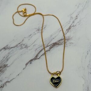 DIOR Black Heart Pendant Charm Stamped Light Pink Enamel & Gold